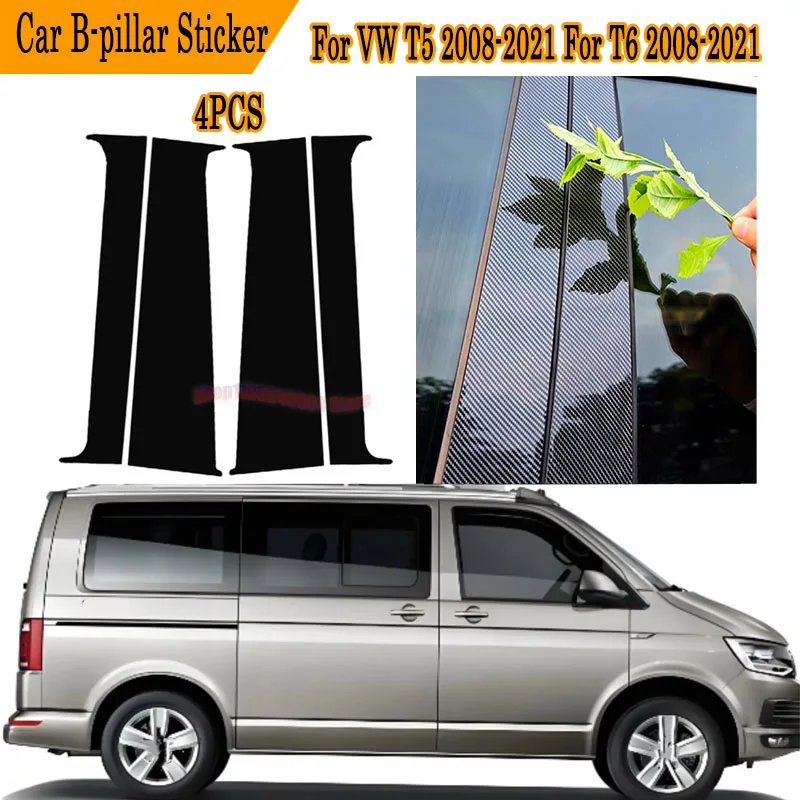 Kompletny zestaw 4 szt. czarnych, błyszczących nakładek na słupki B i C do VW T5 T6 2008-2021, pełny zestaw ochronny do ulepszenia wyglądu zewnętrzny.