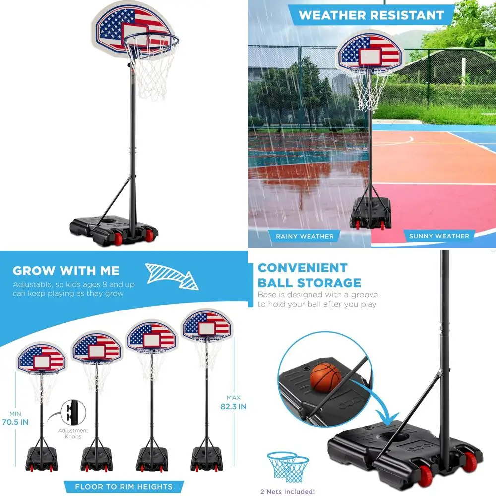 draagbare in hoogte verstelbare basketbalringset met wielen en vulbare basis voor kinderen, 70,5 tot 82,3 inch hoog