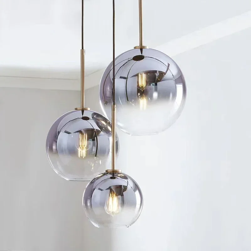 

Lights Gold Silver Gradient glass Hanging Lamp Kitchen Island Dining Bedroom Bedside Lighting Fixtures