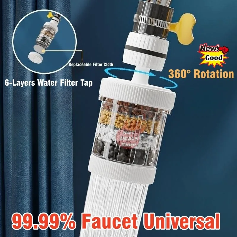 NEW 6-layers Water Filter Tap Purifier 360° Rotation Universal Faucet Aerator Splash Nozzle Mixer Bubbler for Kitchen Bathroom