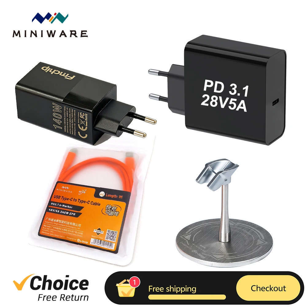 

FMchip MINIWARE PD3.1 48V5A 240W Кабель Type-C 140W GaN адаптер PD 3.1 Быстрая зарядка для паяльников TS101 T90B HS02 и ноутбуков