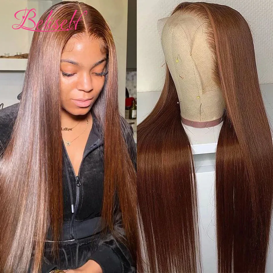 Perruque Lace Front Wig Naturelle Lisse, Cheveux Humains, Brun Chocolat, Transparent HD, 13x4, 13x6, 30 Pouces