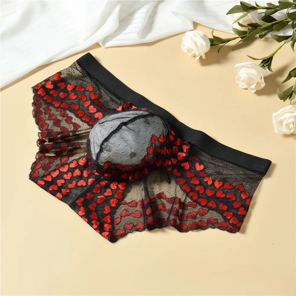 For Bedroom for romance Sheer Mesh Briefs See Through Briefs 90 Polyester Blend 10 Spandex Stretch Heart Pattern Print