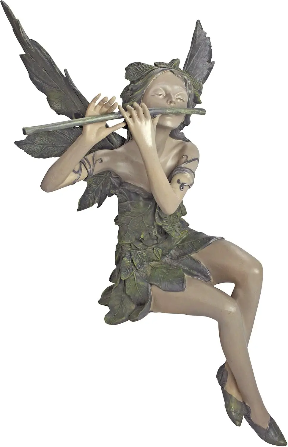 Fairy of the West Wind Shelf Sitting Garden Statue, 19 Inch Tall, Cast Stone Resin, Two Tone Stone Finish