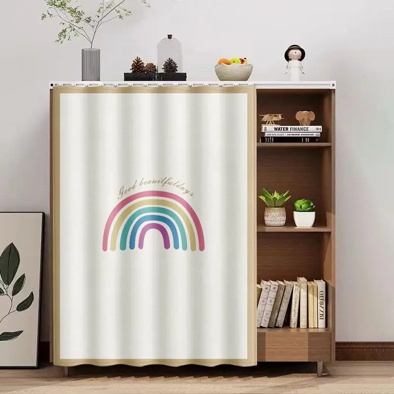 VIKAMA Kawaii Cabinet Cover Curtain Rainbow Panda Cartoon Print Dust Proof Partition Curtain Closet Storage Home Decor