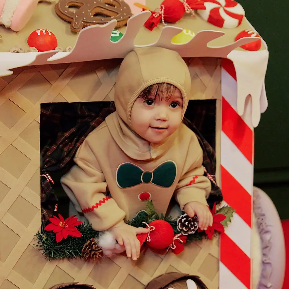 0-18M Christmas Baby Gingerbread Man Costumes Newborn Infant Boys Girls Rompers Long Sleeve Jumpsuit Xmas Clothes