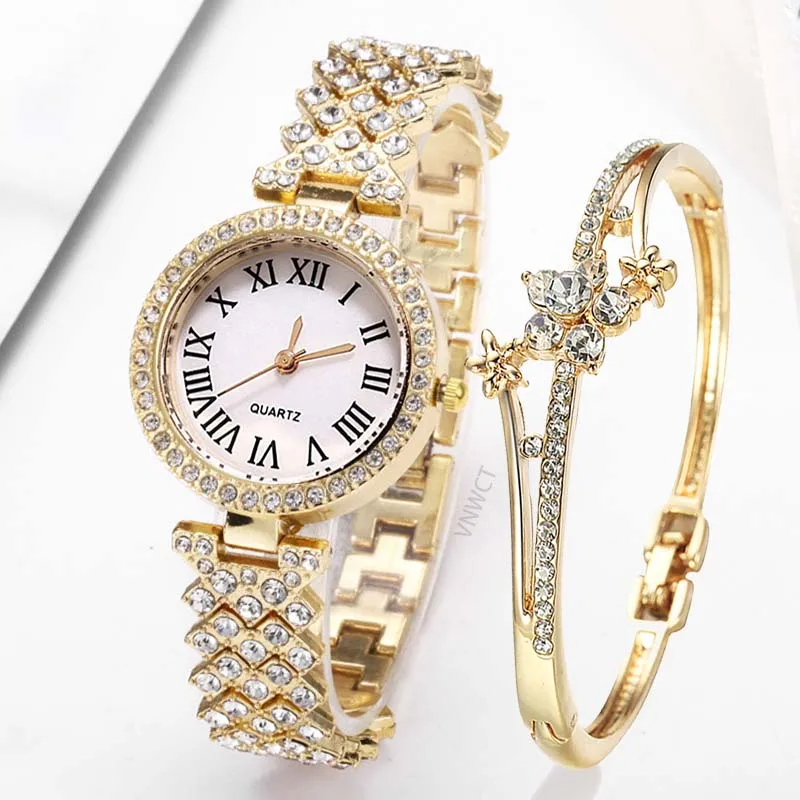 Luxury Quartz Women Watches Lucky Flower Bracelet Steel Belt Love Steel Belt Rhinestone Wrist Watch Fashion Watch for Women