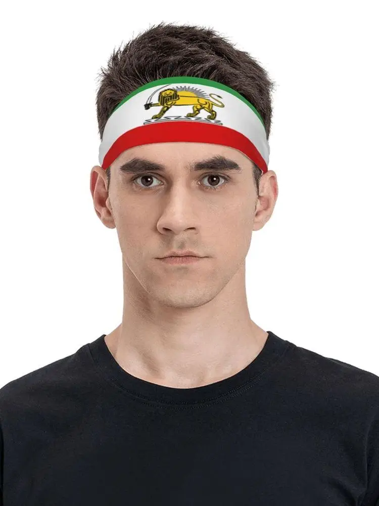 AliExpress Custom Lion And Sun Iran Flag Emblem Workout Sweatband Men Women Non Slip Quick Drying Headband Cycling