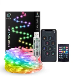 Luzes da árvore de Natal RGB, Controle inteligente Bluetooth, USB LED String Lamp, Decoração ao ar livre, App Remote Control, Guirlanda Fairy Lights