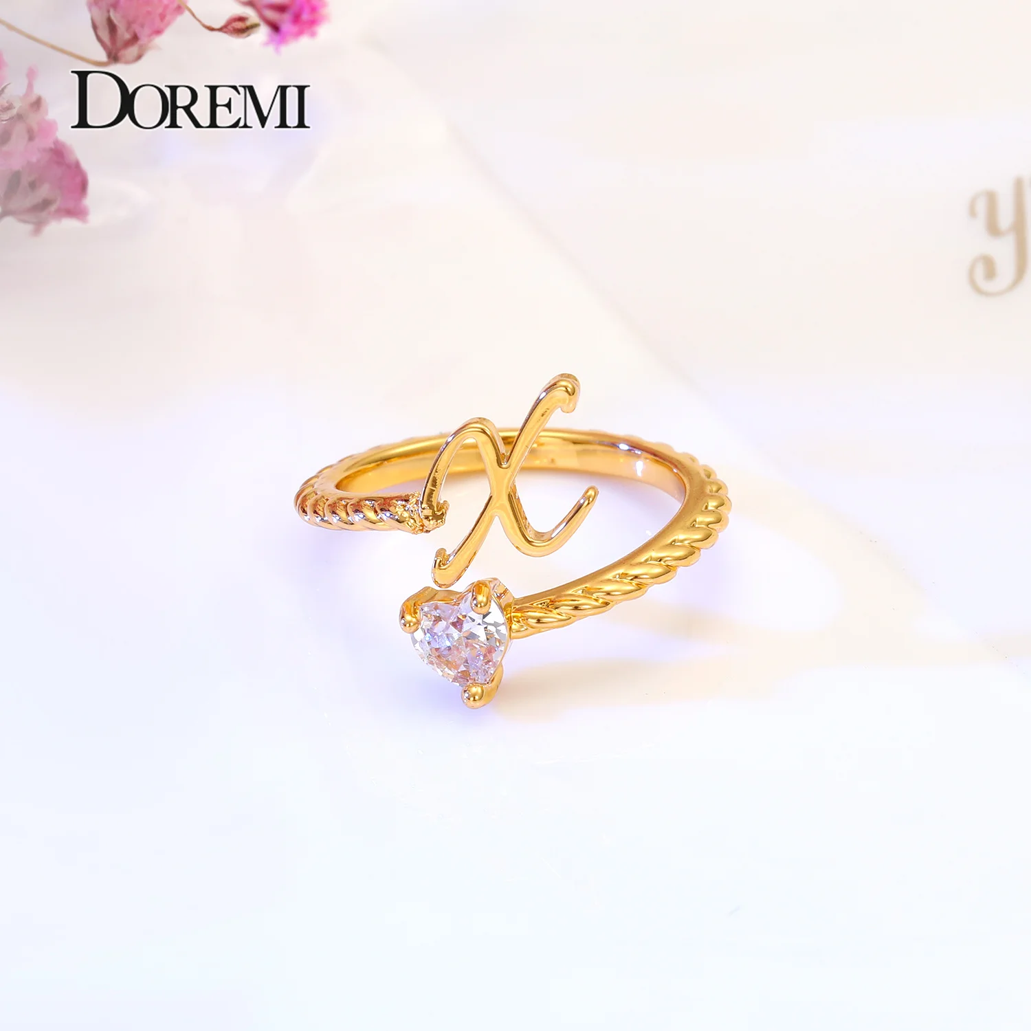 Lateefah adjustable ring custom gift Girlfriend Fairy Woman Ring Wedding A-Z 26-letter ring personalized heart Zircon letter