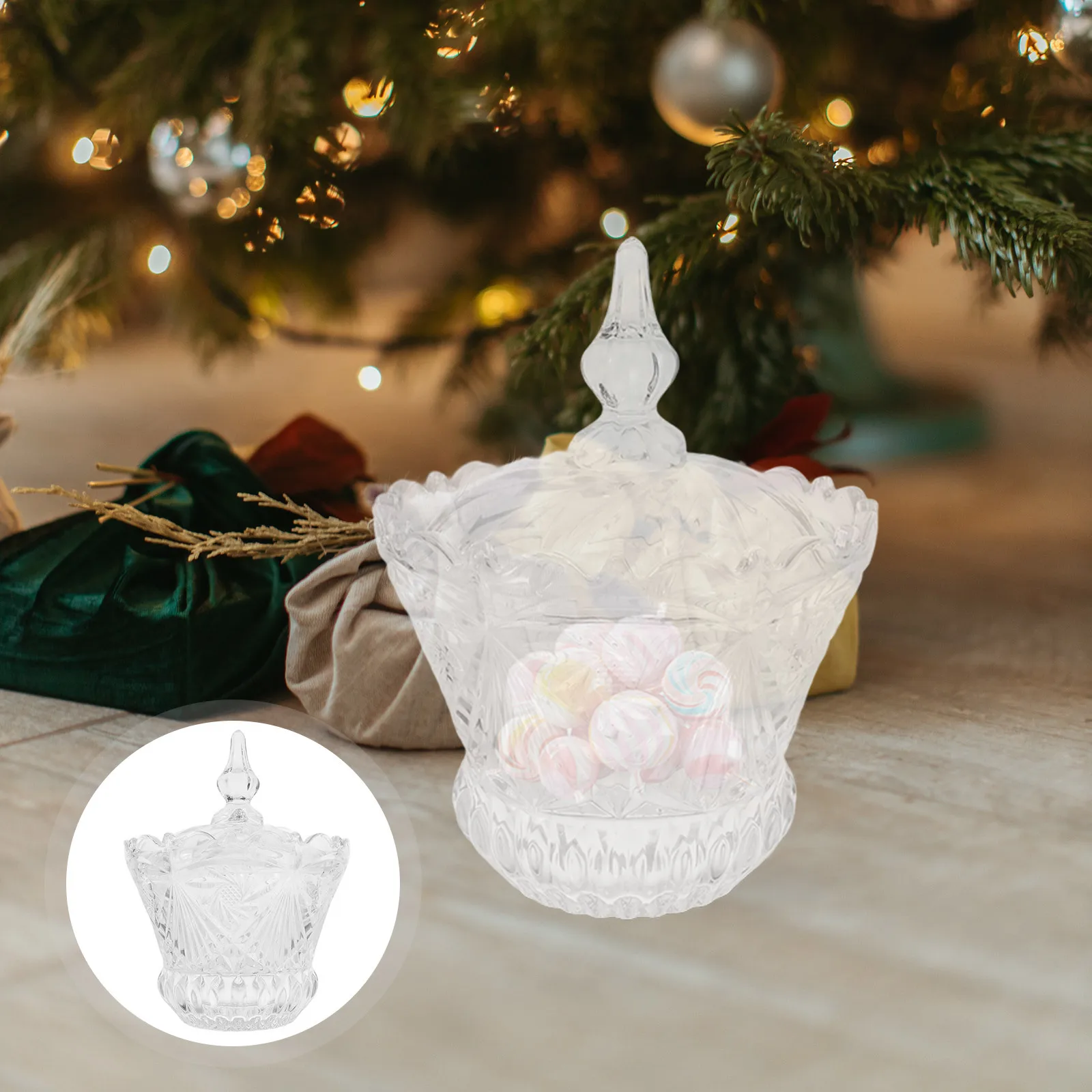 

Clear Glass Candy Bowl with Lid Stylish Covered Dish for Sweets Nuts Jewelry Storage Home Kitchen Decorative Food Jar