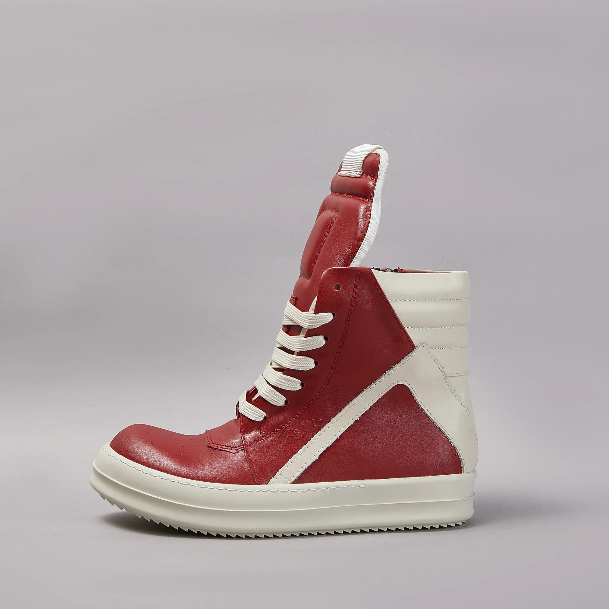 Brand Casual Men Shoe High Top Women Sneaker Quality Red Leather Ankle Boot Geobasket Fashion Flat Roman Thick-sole Zip Shoe