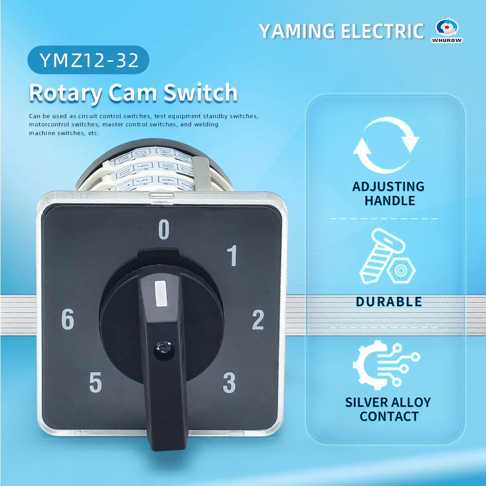 Rotary Cam Switch YMZ12-32/4 Electrical Combination Changeover Selector 32A 4 Pole 0-6 Positions Sliver Contacts