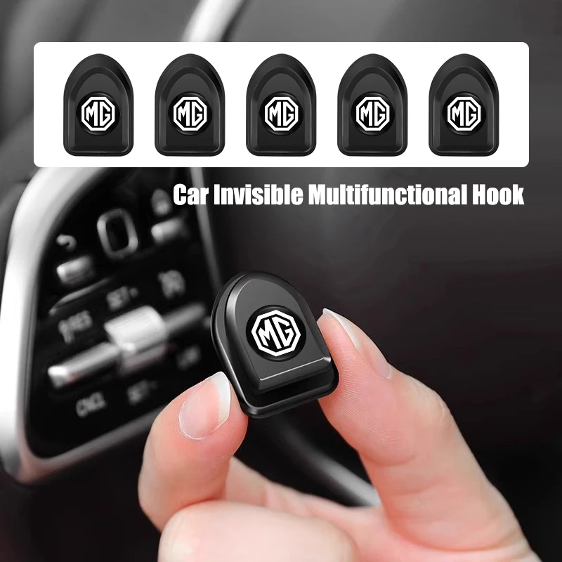 

4Pcs Car Mini Storage Hook Auto Emblem Bracket Stickers For MG Cyberster MG3 MG5 MG7 MG6 ZS ES5 ONE HS MG4 EV Cyber X MARVEL R
