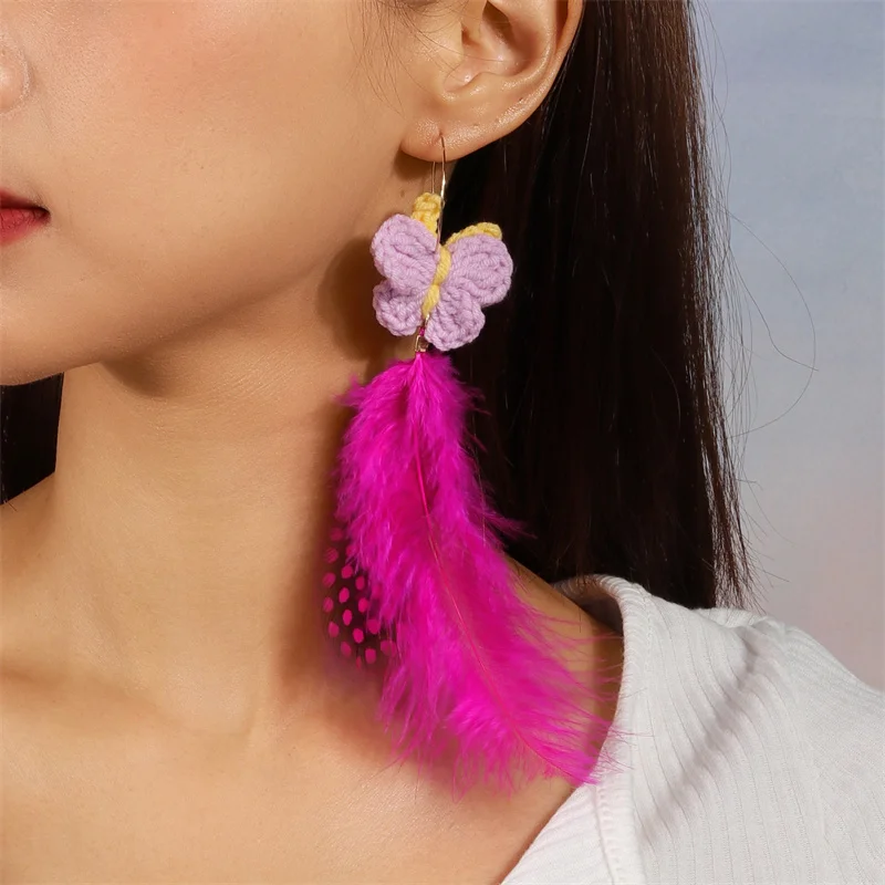 Aihua moderne große Feder Quaste Ohrringe für Frauen Vintage lange übertriebene Zigeuner Feder Ohrringe Party Schmuck Accessoire – Detail 2