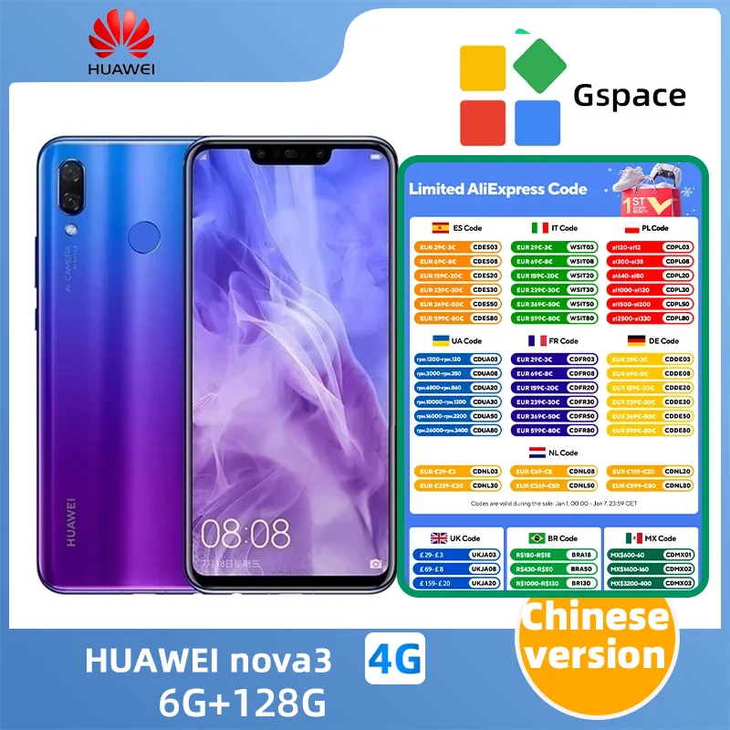 HUAWEI nova3 Android 4G Unlocked 6.3 inch 128G All Colours in Good Condition Original Cell phone used phone