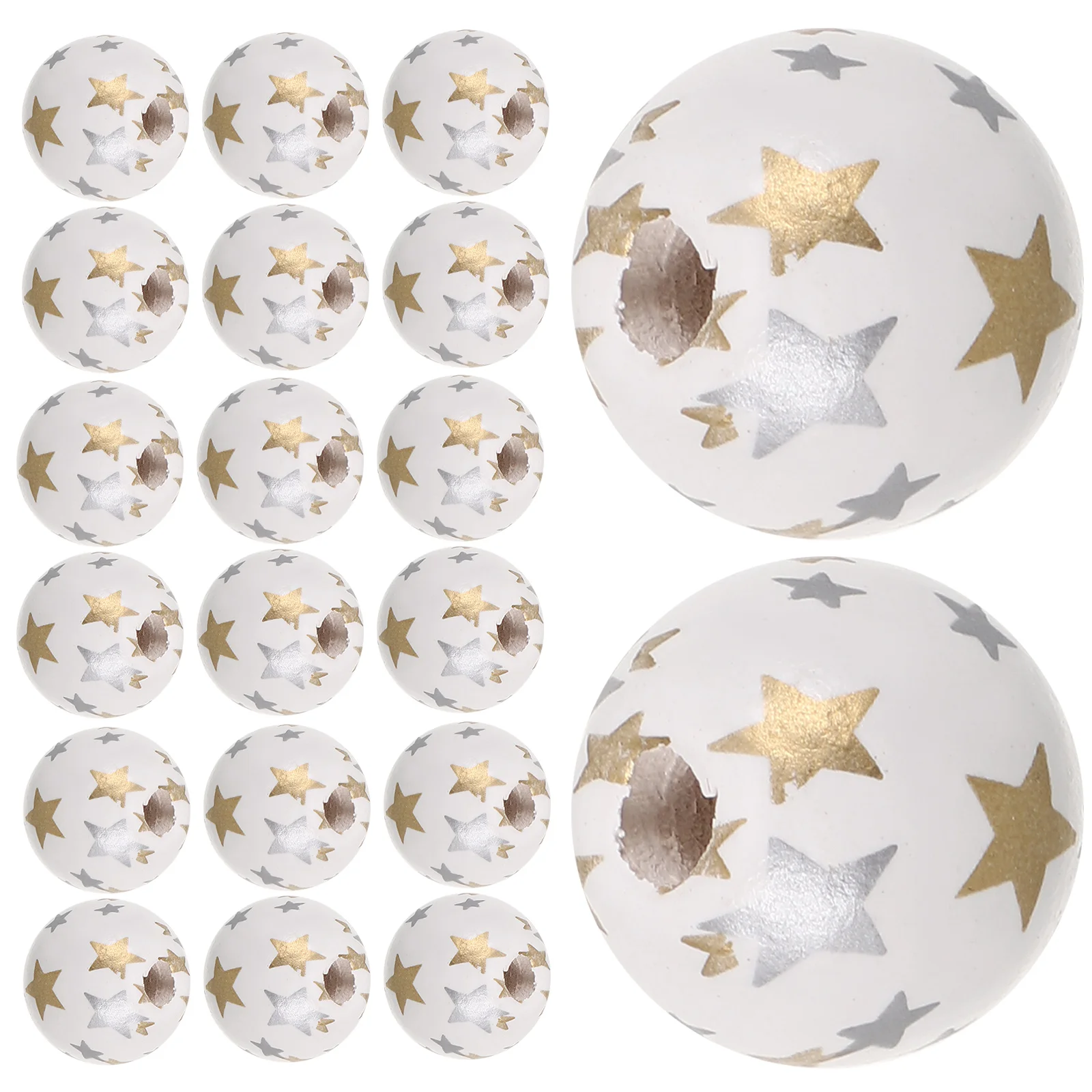 50 Pcs Five-pointed Star Printed Wood Beads Colorful Round for Crafts Charm Diy Bracelet Colored