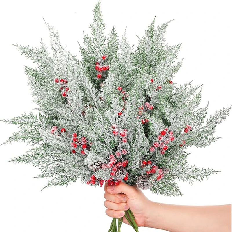 

49cm Christmas Tree Hanging Ornament Artificial Red Berry Pine Cones Branch DIY Wreath Accessories for Home Party New Year Decor