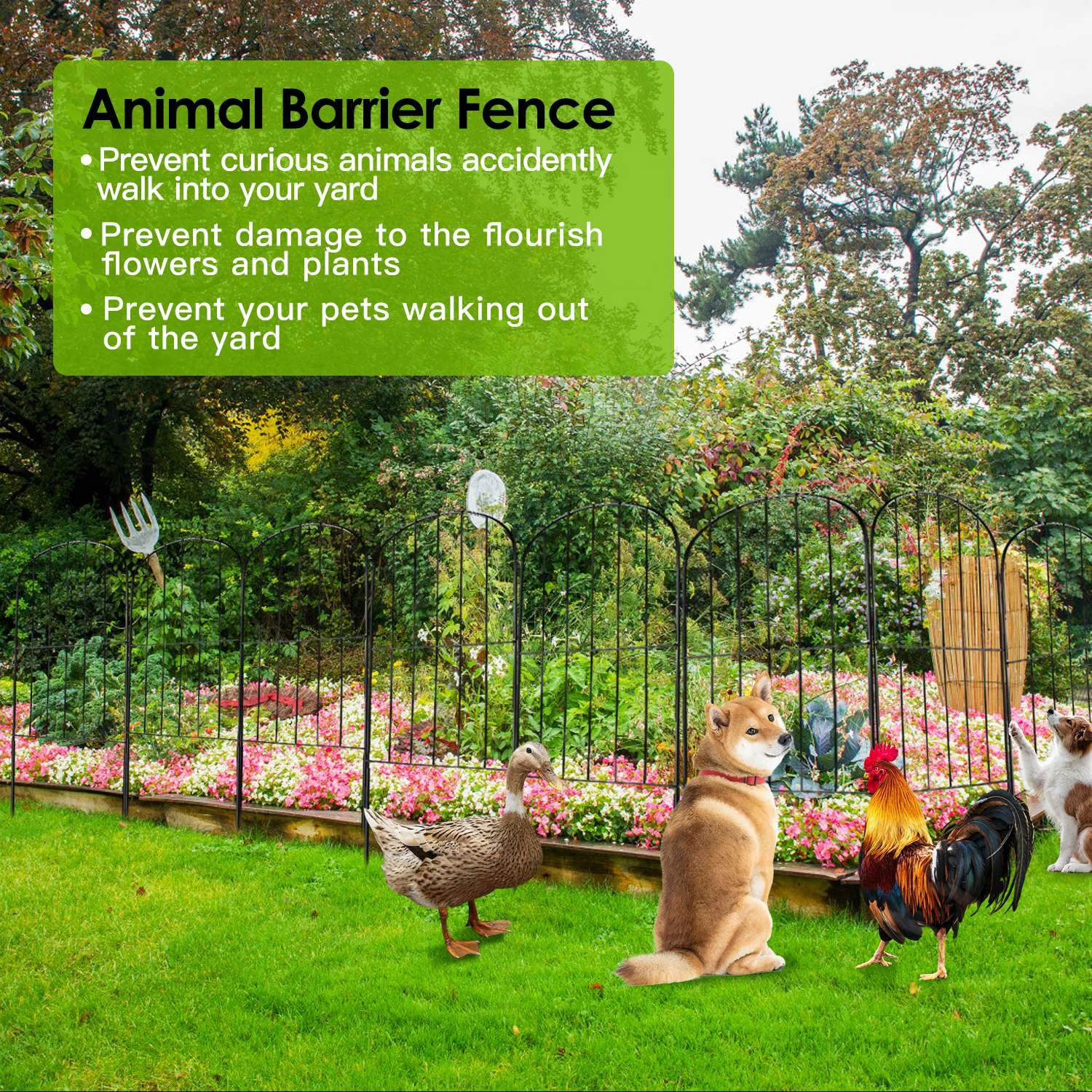 10 piece decorative garden fence set, 12.59 inches wide and 23.93 inches long, rust resistant metal wire frame animal barrier