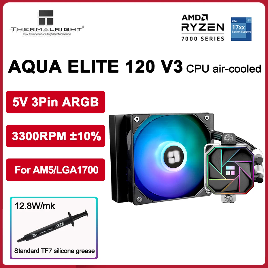 

Thermalright AQUA ELITE 120 V3 BLACK CPU Water Cooler ARGB Fan Integrated Liquid Radiator For LGA1700 115x 1200 2011 AM4 AM5