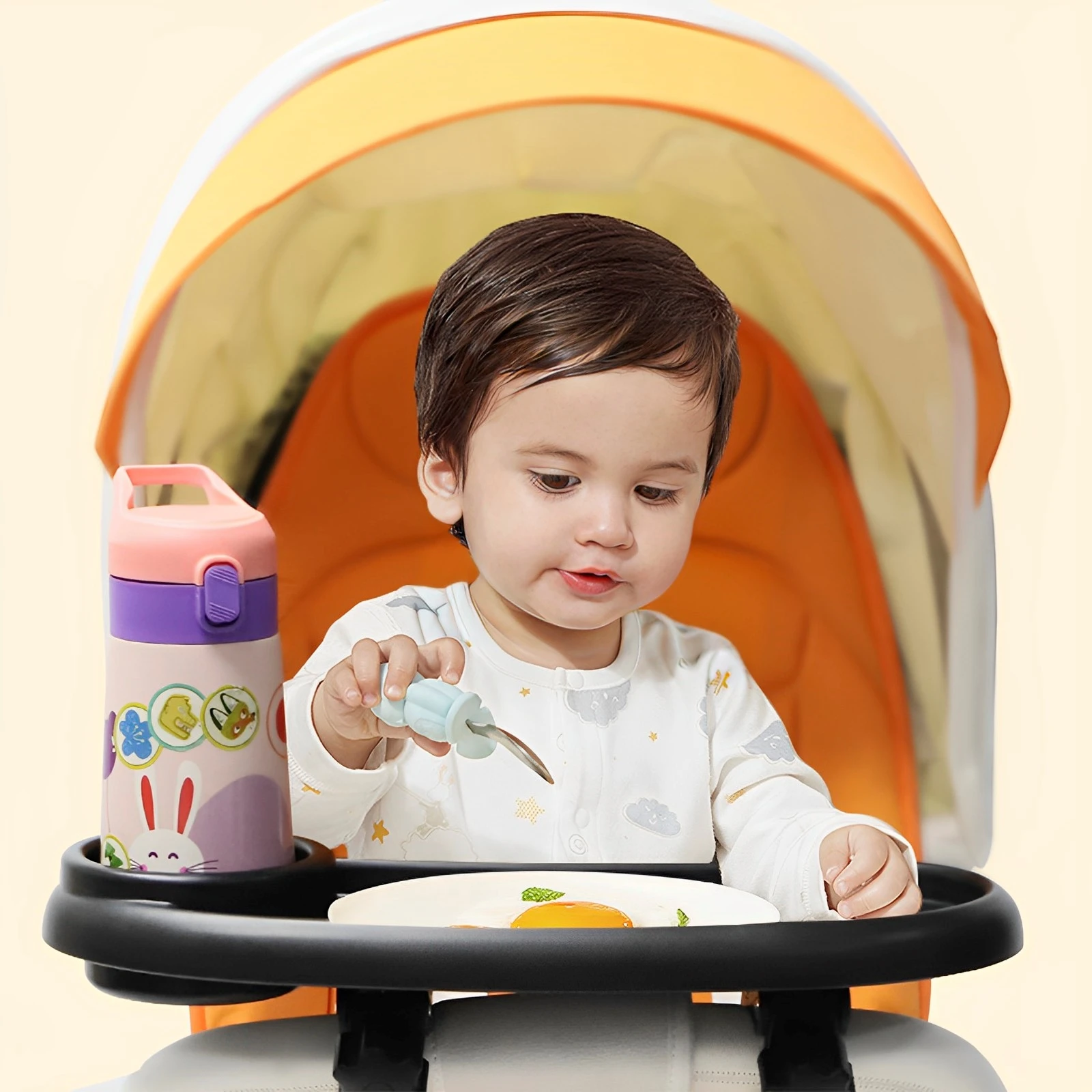 Removable Baby Snack Tray Stroller Snack Tray with Cup Holder Universal Stroller Food Tray with Adjustable Buckle and Hooks