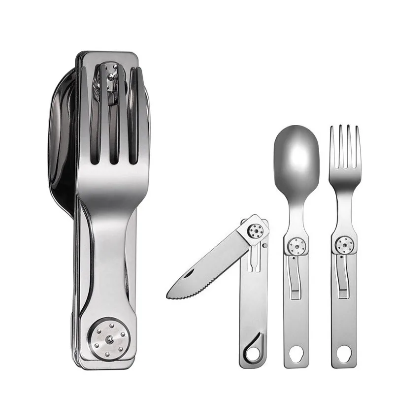 

For Outdoor Foldable Stainless Steel Spork Camping Utensil Set Portable Picnic Hiking Travel Cutlery