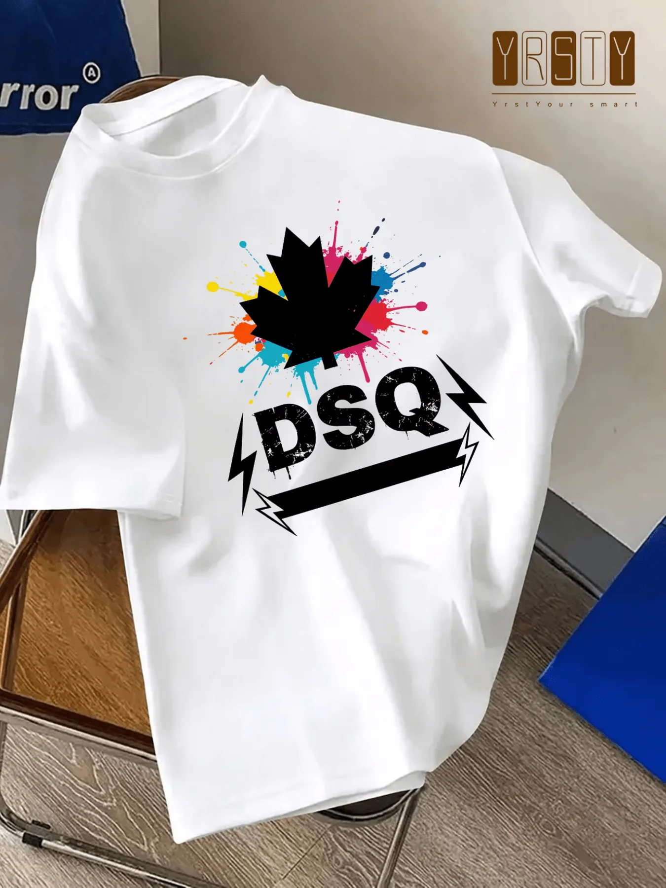 Vintage Hip Hop Men T-Shirt DSQ Pattern Graphic Crew Neck Short Sleeve Soft Breathable Bright Print Summer Streetwear Top