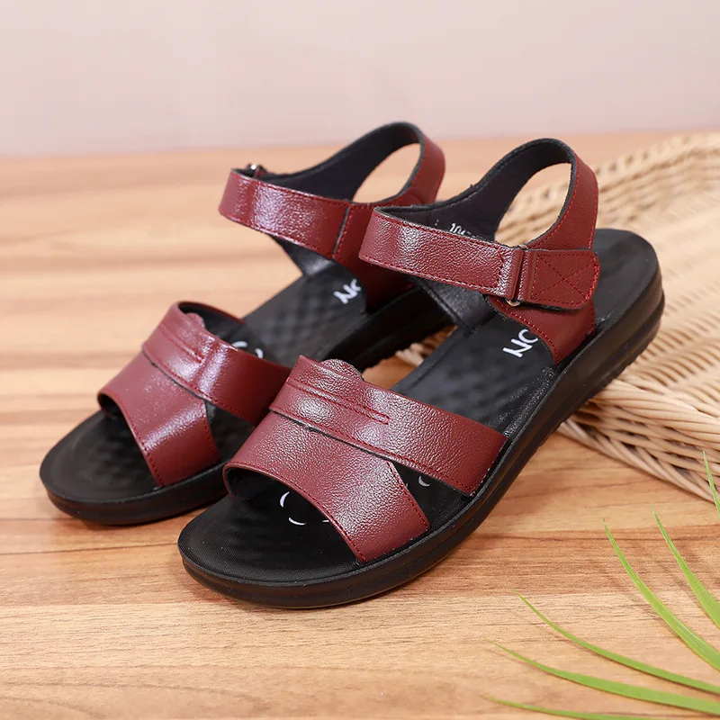 Sandalias planas de alta calidad para mujer, zapatos cómodos con punta abierta para exteriores, cuñas informales para playa, talla grande