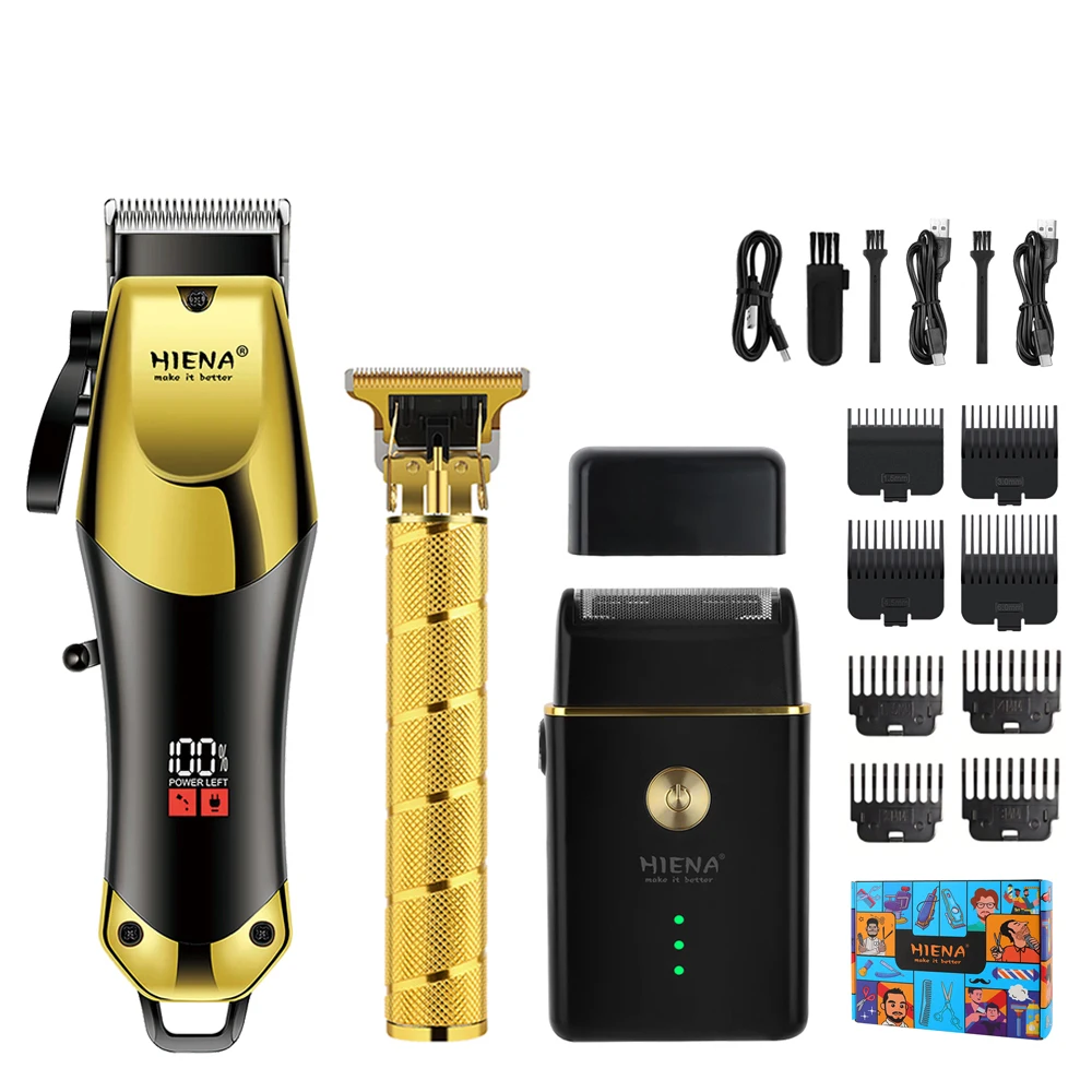 HIENA USB Rechargeable Hair Clippers for Men, Three-piece Set with Oil Head and Electric Trimmers, Ideal for Home Use