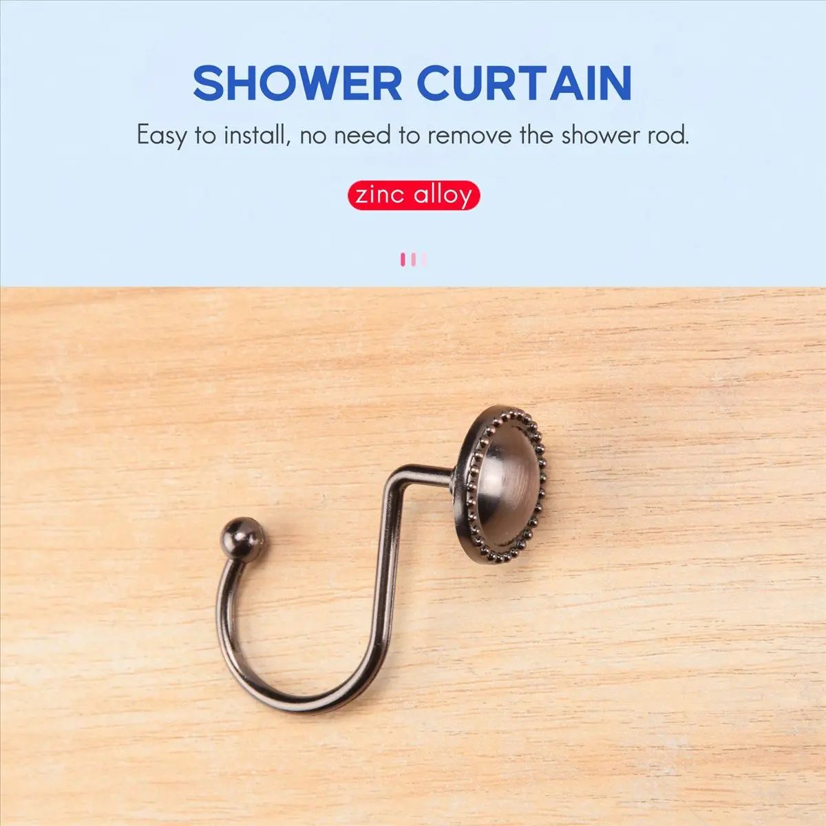A58Z Shower Curtain Hooks Oil Rubbed Bronze,Rustproof Decorative Shower Curtain Rings,16 Pcs, Bronze