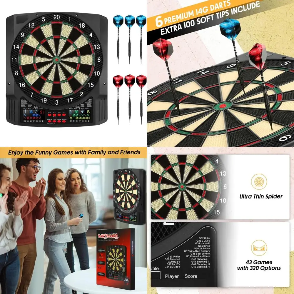 

43-Game LED Digital Dartboard with 6 Darts, 100 Tips, and 320 Play Variants
