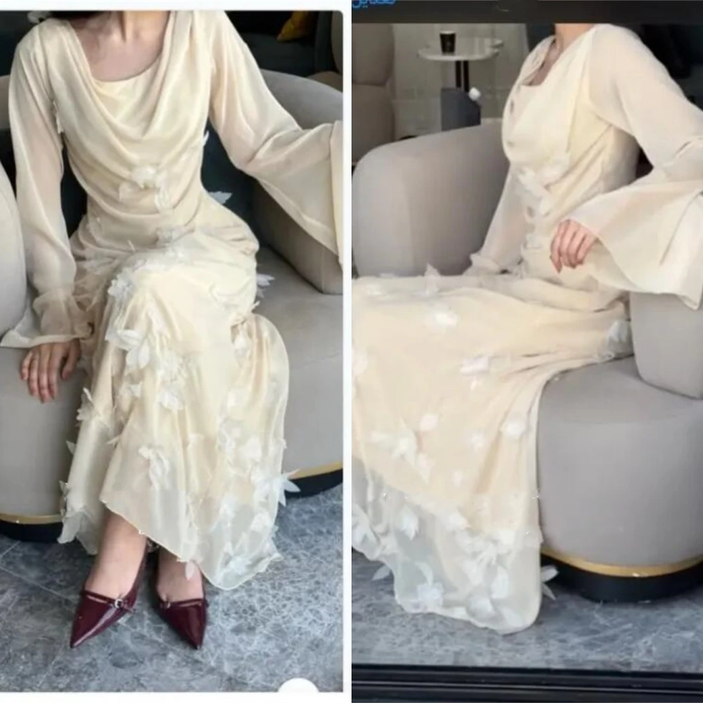 Ballkleid Saudi-Arabien Abschluss ball Chiffon Applikation Valentinstag A-Linie O-Ausschnitt maßge schneiderte Anlass Kleid Midi Kleider