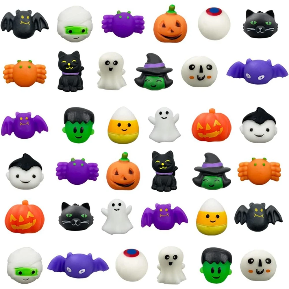 Halloween Toy 12/36PCS for Kids Girls Boys Ghost Cats Pumpkin Mochi Squishy Toys Stress Reliever Anxiety Squishies Party Favors