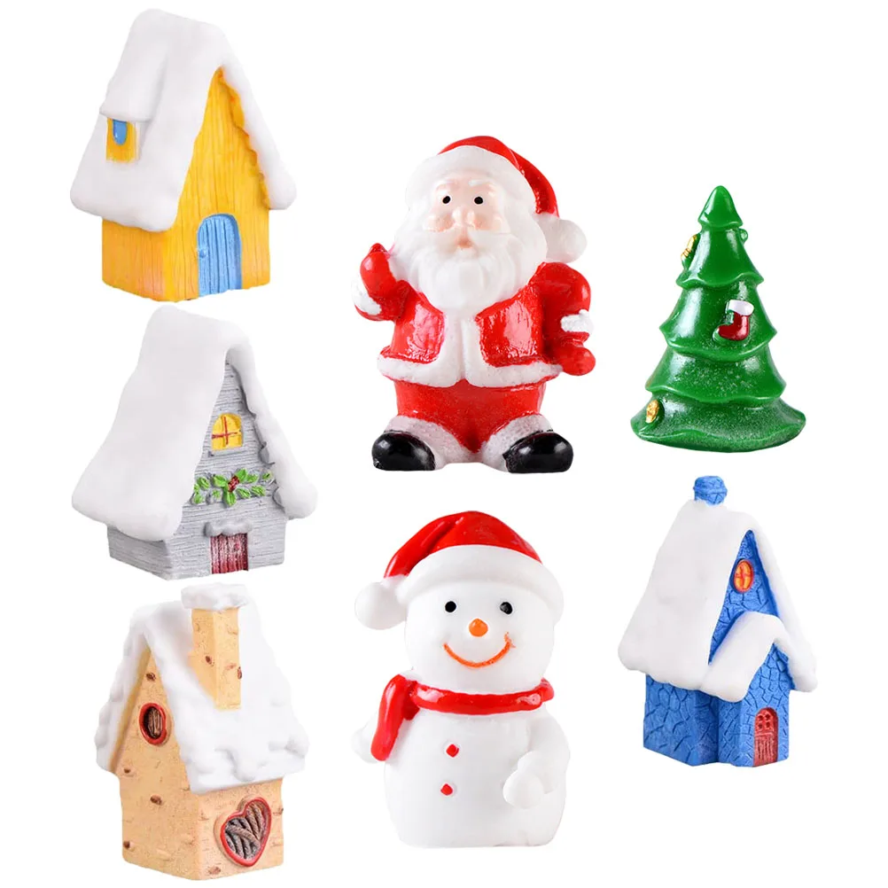 

7 Pcs Mini Christmas Belen Figures Miniature Figurines for Decoration Xmas Village Houses Resin Craft Adornments