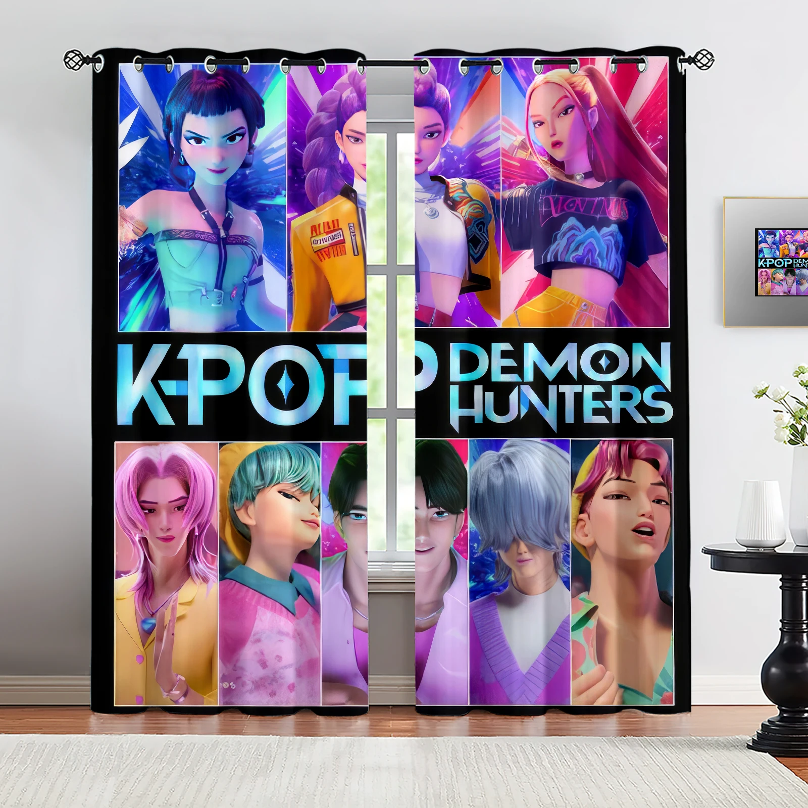 Rideaux occultants K-Pop Demon Hunters, 2 pièces, adaptés à la chambre à coucher, au salon, au bureau, à la salle de bain, lavables en machine