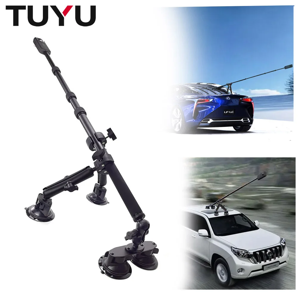 TUYU Dual Flat Car Suction Cup Holder with Suitable Invisible Selfie Stick for Insta360 One R X2 X3 Rs GoPro Max Accessory