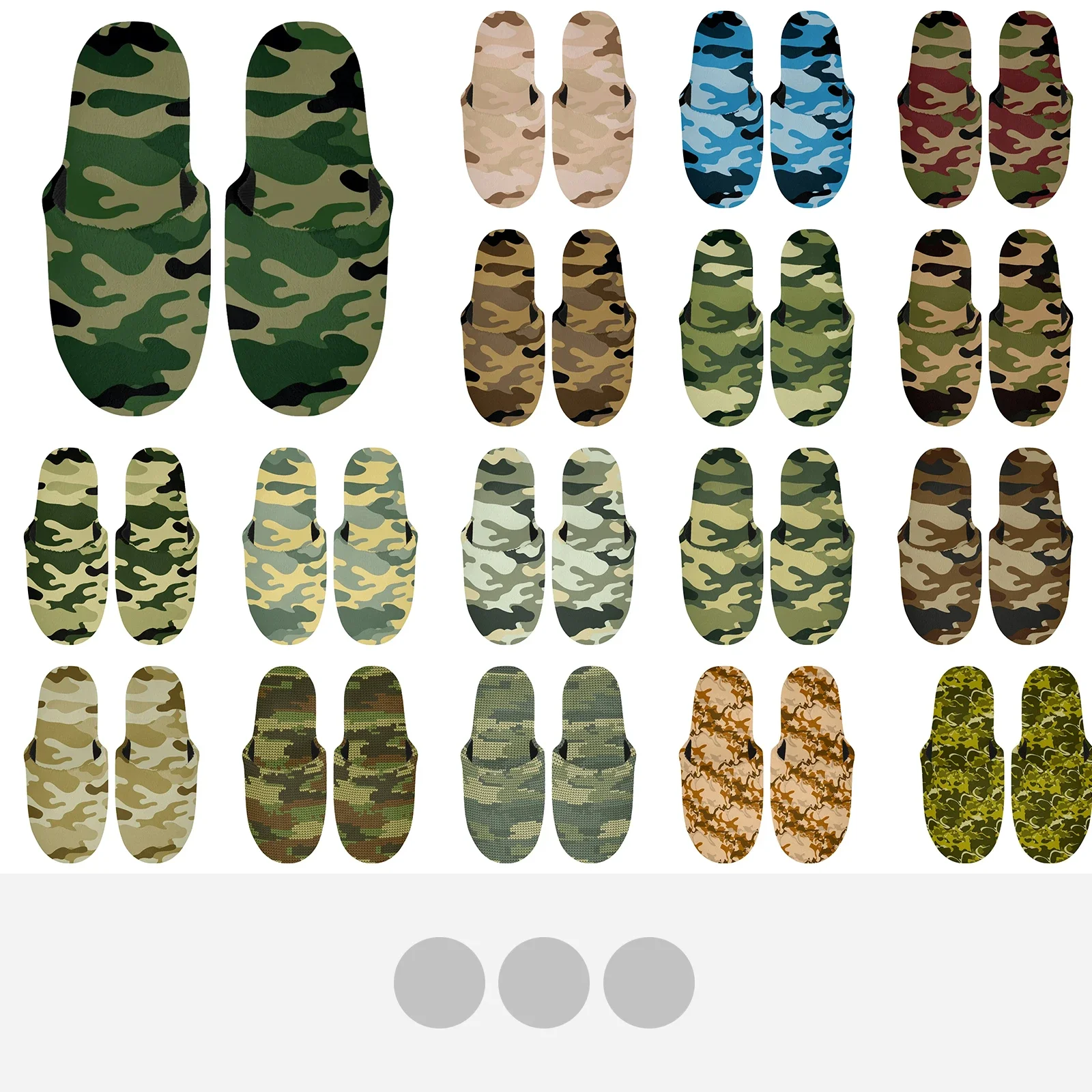 Indoor Lightweight Green Camouflage Cotton Slippers Soft Comfortable Lined With EPE Material Rubber Sole Anti-Slip Mute Design