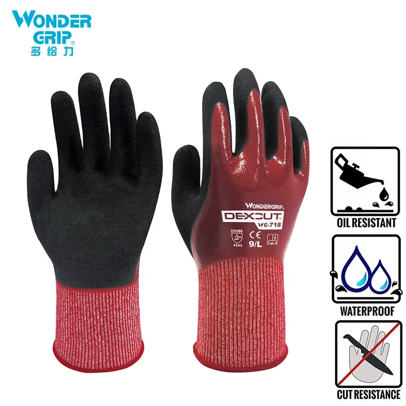 WG-718 Nitrile Hanging Rubber Grade 5 Cut Resistant Gloves Scratch Resistant Waterproof Wear Slip Heavy Oil