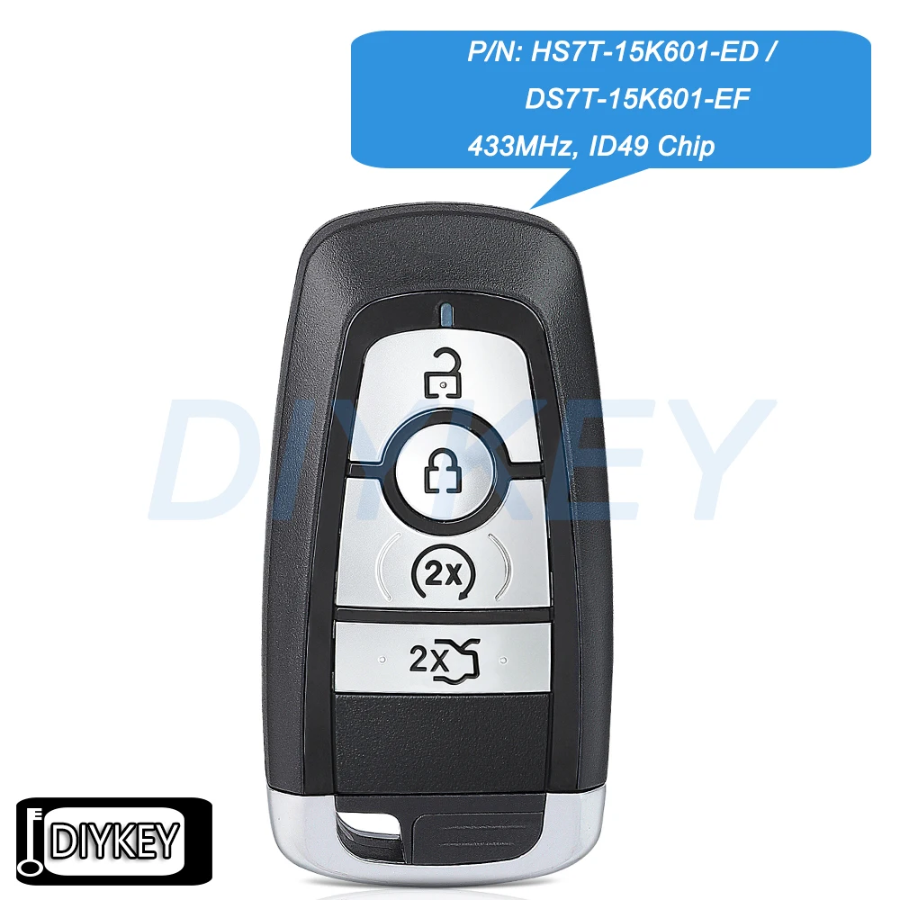 

4 Buttons Smart Remote Car Key Fob 433MHz ID49 Chip for Ford Mondeo Mk5 Ranger Wildtrak 2023 P/N: HS7T-15K601-ED DS7T-15K601-EF