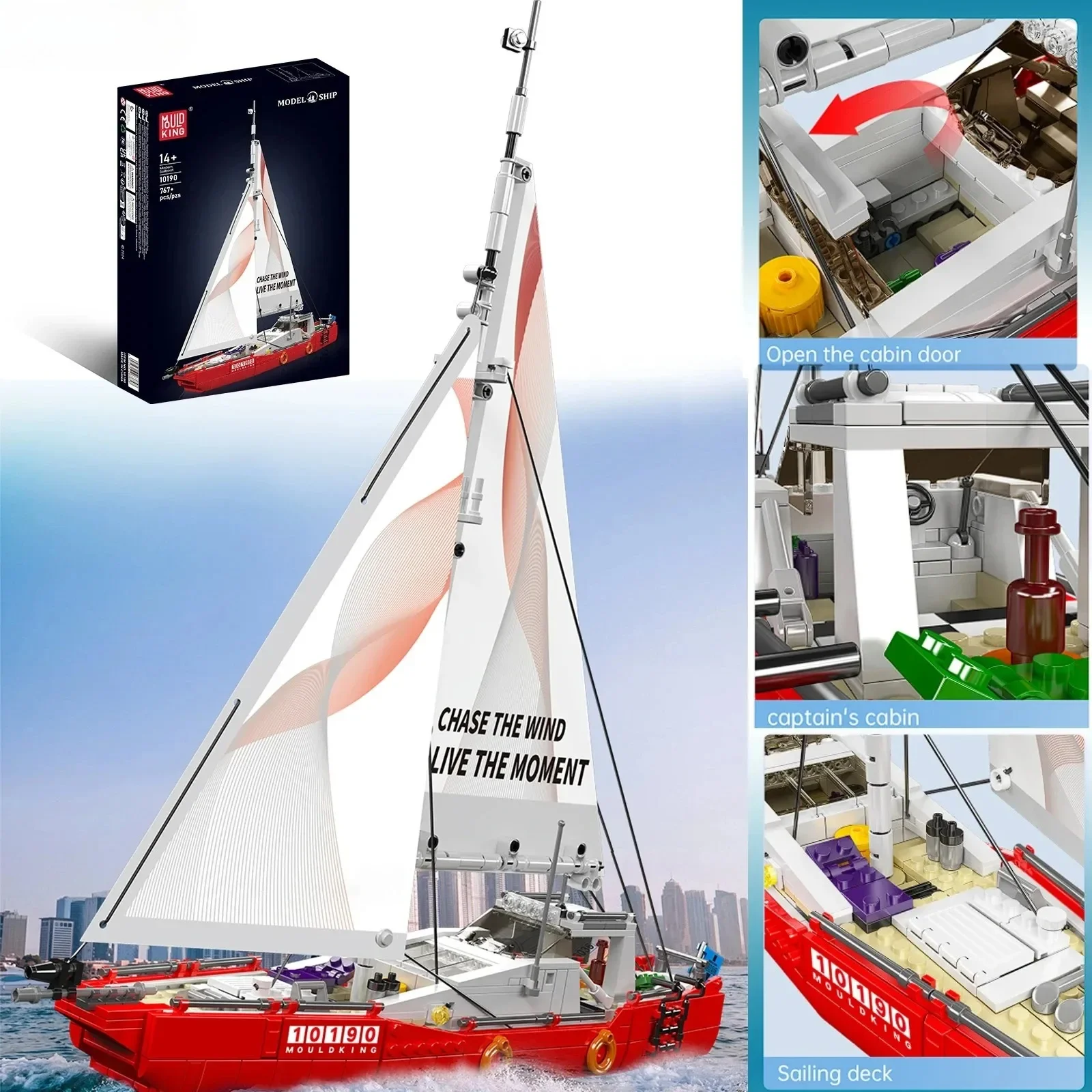 Mould King 767PCS Kreative 10190 Moderne Twin-Mast Segelschiff Bausteine Spielzeug STEM Pädagogische Erkundung Schiff Modell Kit