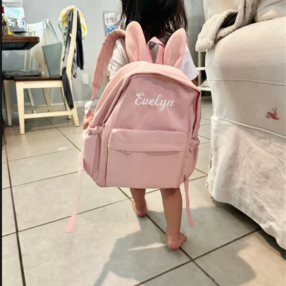 

Embroidered Name Rabbit Ear Backpack Personalized Cute Girls Shoulder Bag Nylon Large Capacity Schoolbag Women's Travel Bags