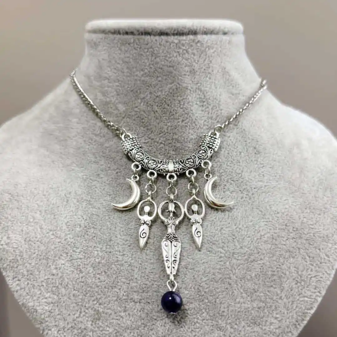 Moon Goddess Choker,Vintage jewelry,Gothic accessory,mystery symbols,ethnic style,witch,pagan,handmade,carved,necklace For Women