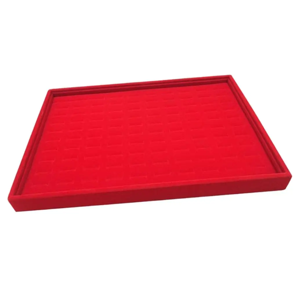 

Velvet Ring Trays Pads for Jewelry Showcase Home Counter Organization Red