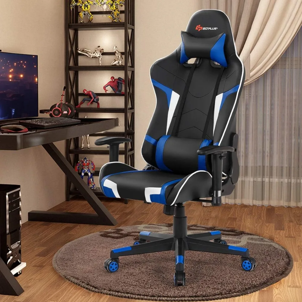 Gaming Chair, Massage Office Chair Computer Gaming Racing Chair, High Back PU Leather Adjustable Arms Headrest Ergonomic