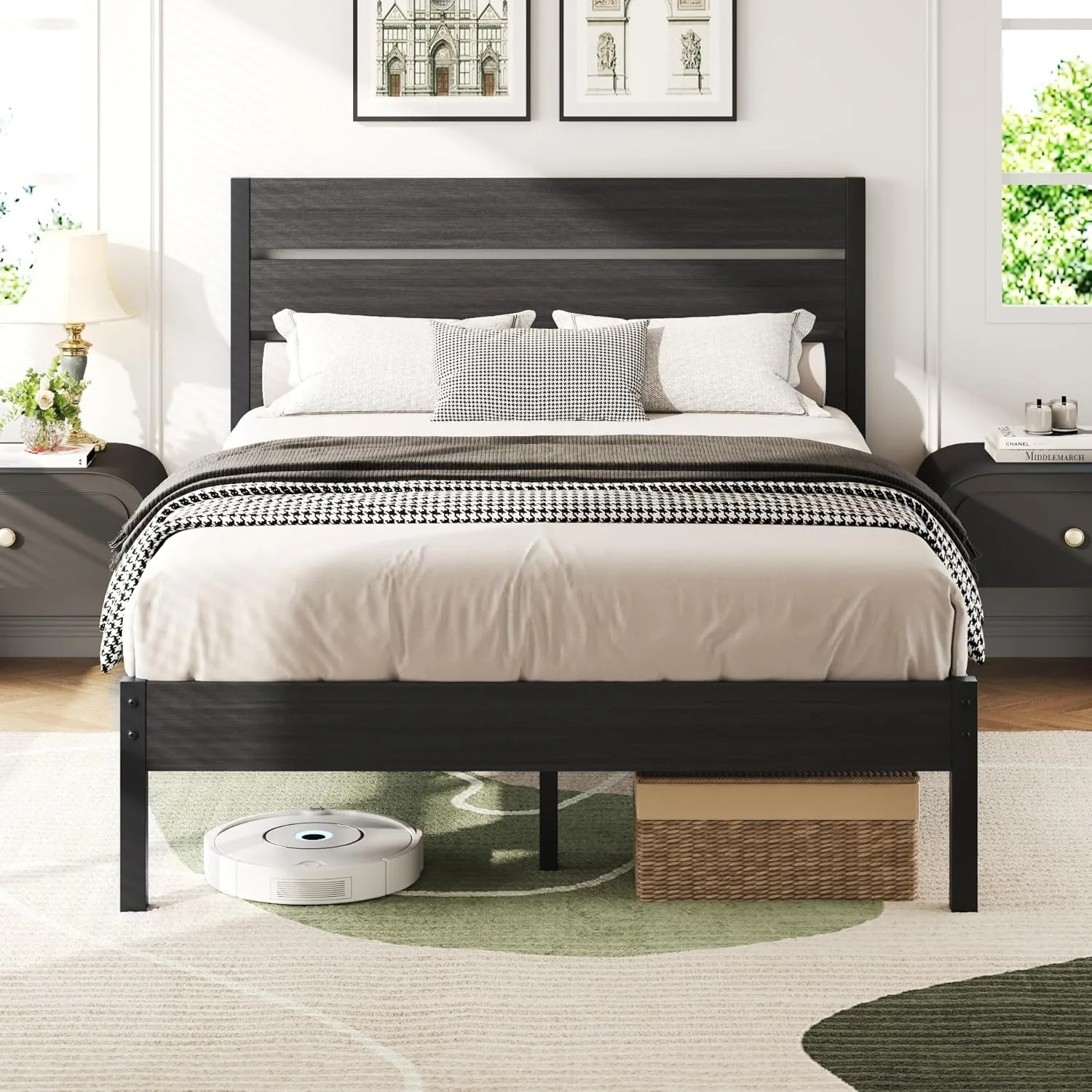 Full Bed Frame with Headboard and Footboard,Metal Bed Frame with Under-Bed Storage,All-Metal Support System,No Box Spring Needed