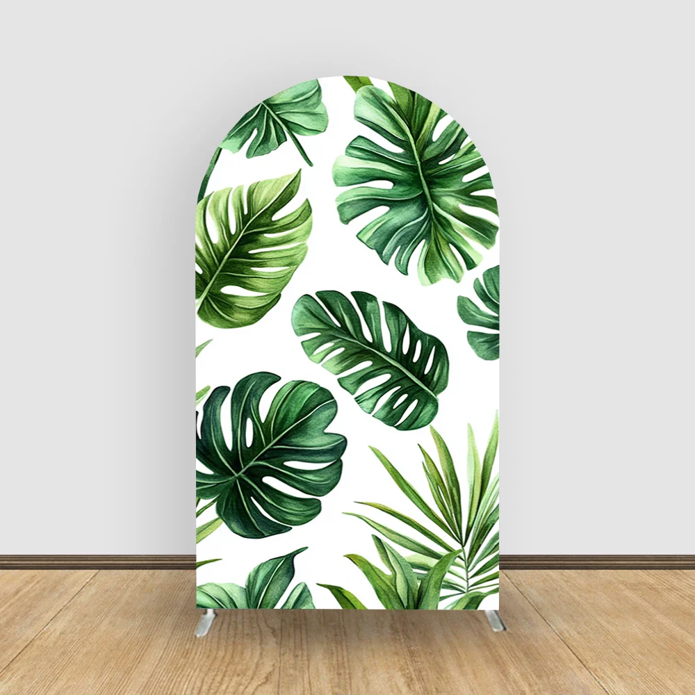 

Tropical Palm Leaf Double-sided Arch Backdrop Cover Bright Green Jungle Theme Party Decoration Tropical Party Decorations