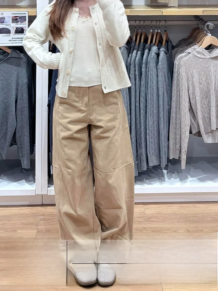 

Джинсы женские больших размеров, американский стиль, однотонные, цвет хаки, для повседневной носки, осень-зима 2025, новинка, в стиле «спайси гёрл», широкие прямые брюки