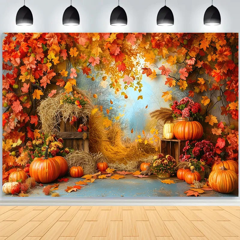 Halloween Day Photography Backdrops Props Wagon Tablecloth Fall Scene With Pumpkin Patch Door Photo Studio Background HW-01