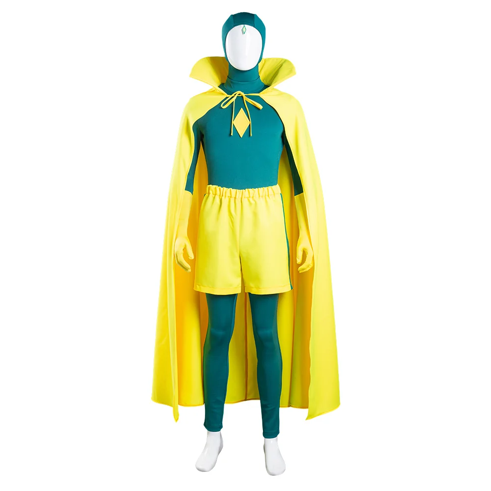 Wanda Vision Vision Cosplay Fantasia Costume Disguise for Adult Men Jumpsuit Cloak Role Play Outfits Halloween Carnival Clothes