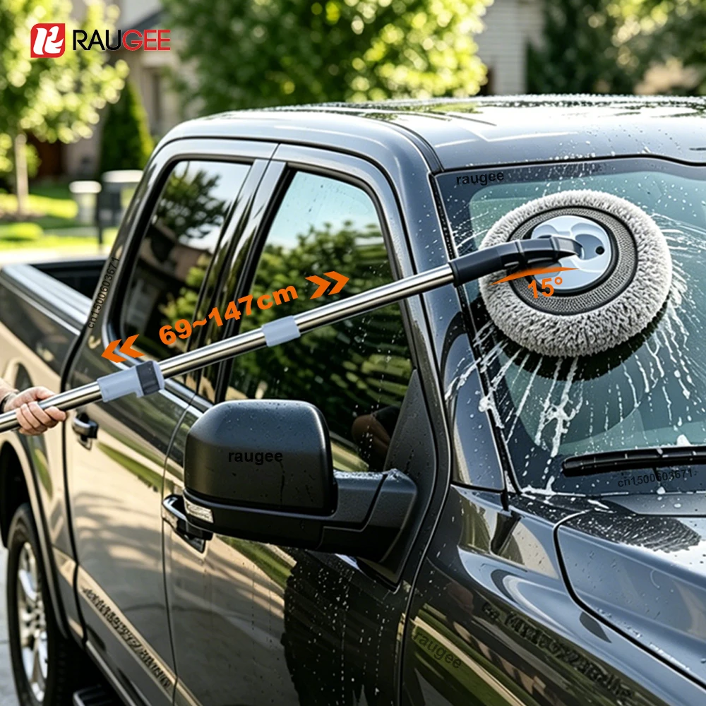 Image of Autowaschbürste, Autoreinigungsbürste mit Weichen Chenille-Borsten, Autowaschmop mit Teleskopstiel, Universeller Autoreiniger-Besen
